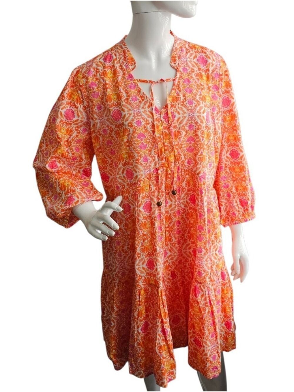 LEA 100% Cotton Orange Midi Sundress Size Large